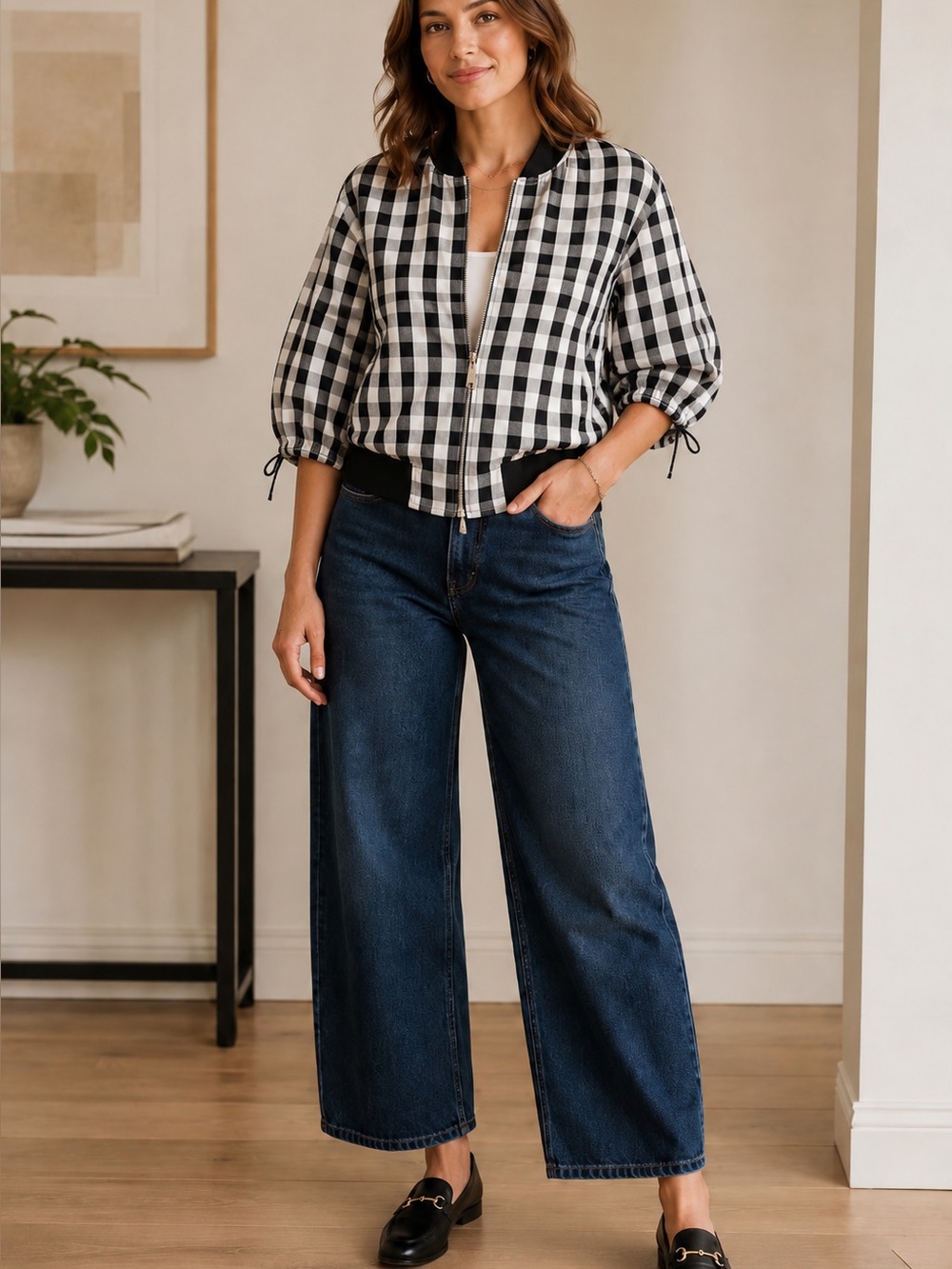 Ralph Lauren Black & White Gingham Bomber Jacket